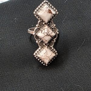 White Horse Silver Adjustable Ring